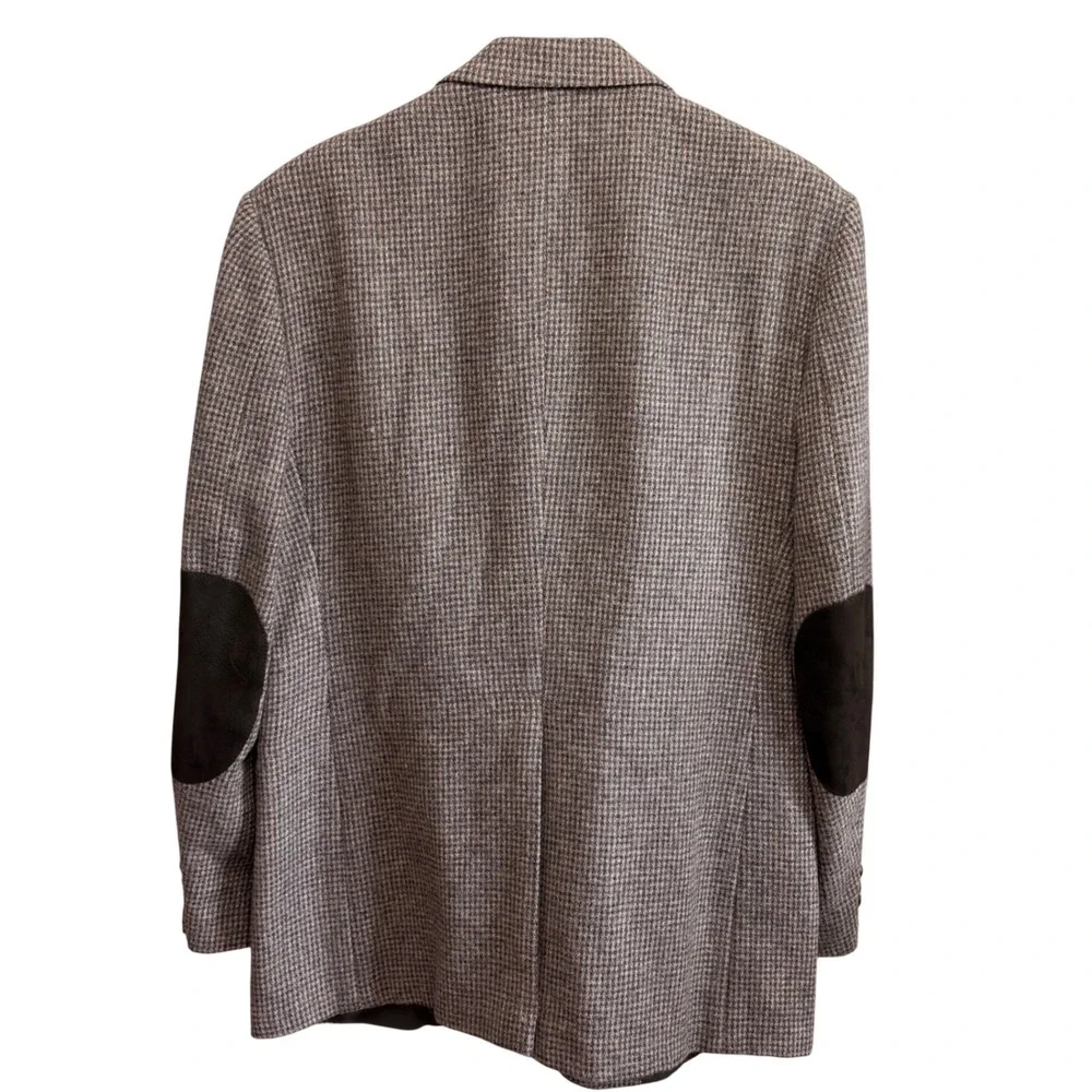 Woodmere Mens 42R 100% Wool Houndstooth Blazer Brown‎ Elbow Patches Sport Coat